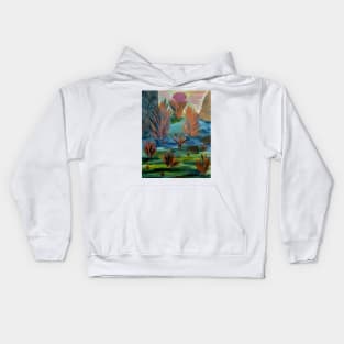 alien tree's and plants on strange planet Kids Hoodie